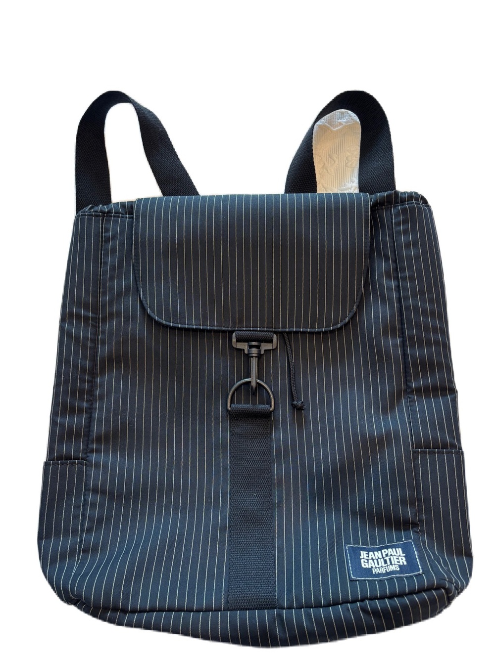 Jean Paul Gaultier Parfum Navy and White Pinstripe Backpack Tote